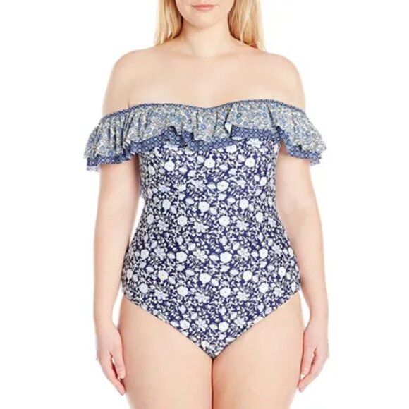 Jessica Simpson Other - JESSICA SIMPSON Printed Off-The-Shoulder  One Piece Swimsuit - Size 1X - NWT